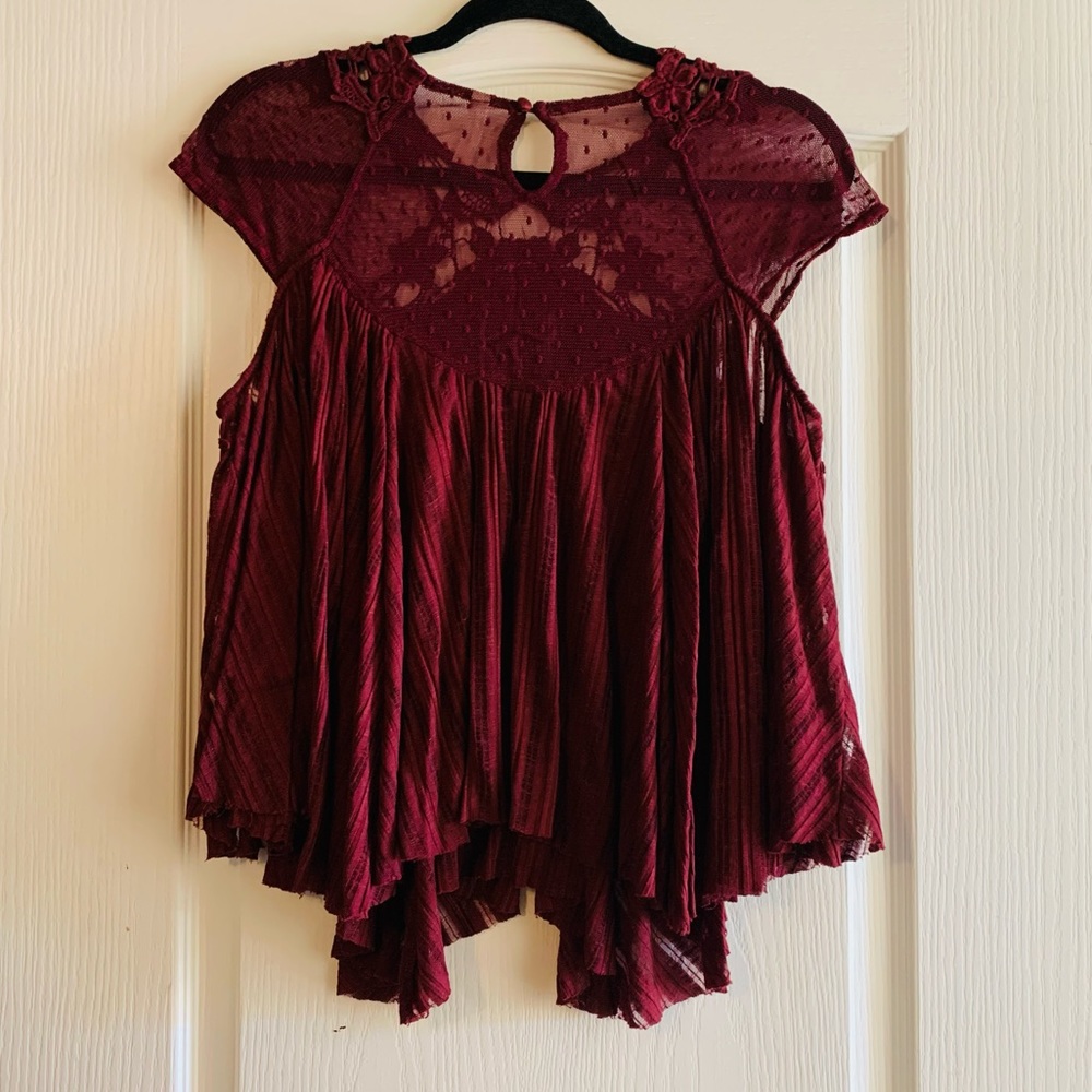 Free People Stars Align Lace Sleeve Swing Top - Picture 4 of 6